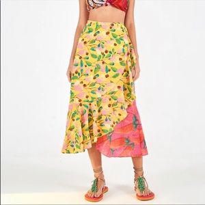 Farm Rio Garden Mix Print Wrap Midi Skirt L